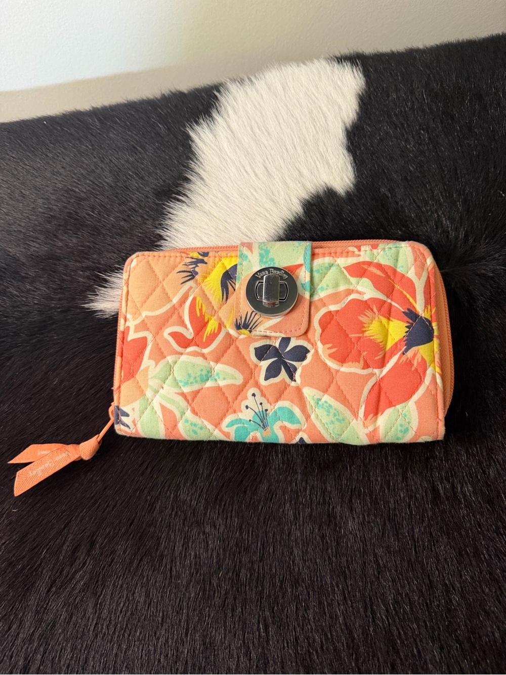 Vera Bradley Coral Floral Quilted Wallet with Aqua Accents